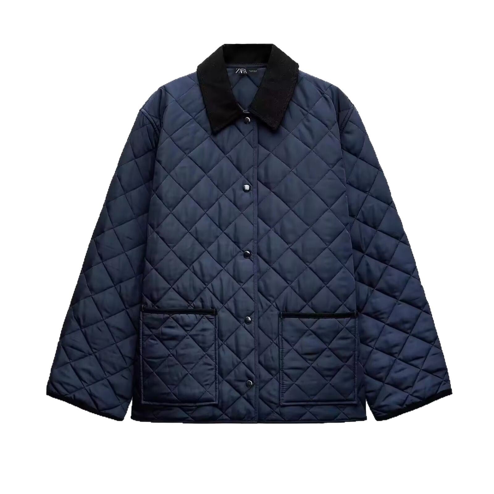 Women Lightweight Quilted Transitional Jacket in Oversized Cocoon with Cord Collar Chichicherry