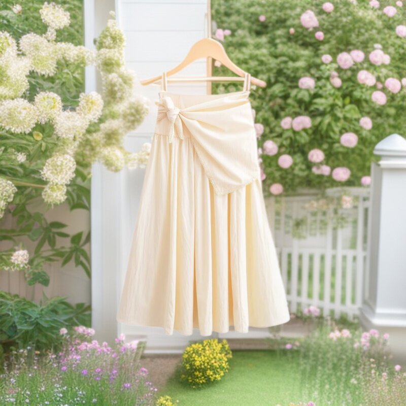 Women Midiskirt with Wrap Overlay, High Waist and Lace Trim Chichicherry