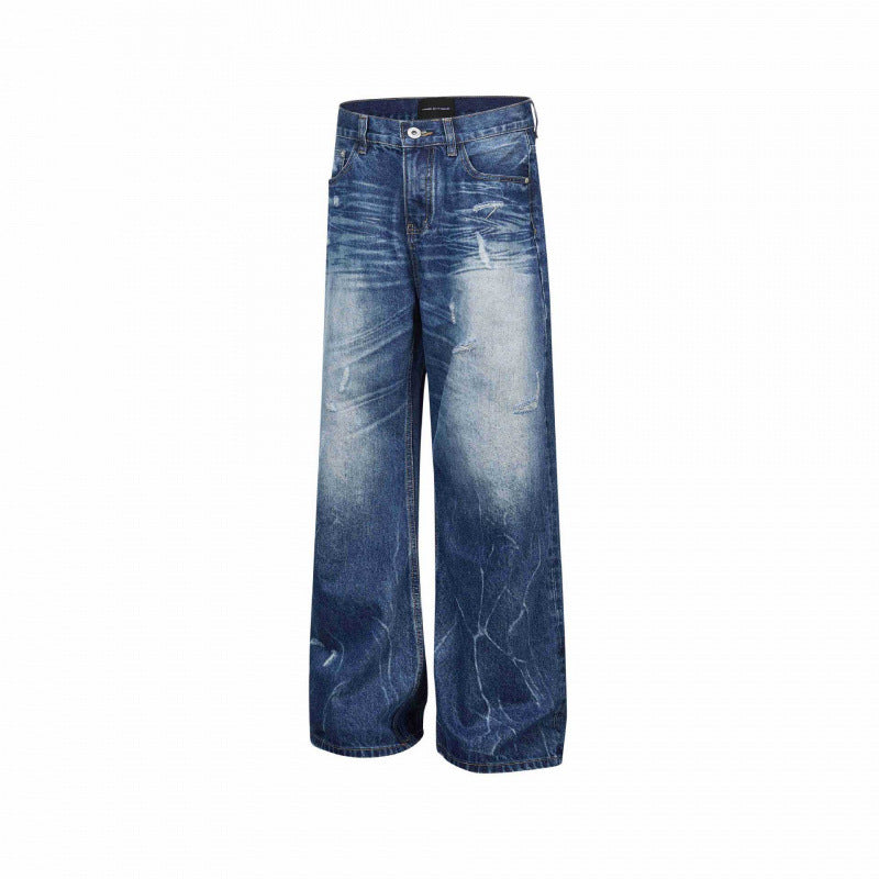 Women Wide-Cut High-Waist Jeans with Used Effect, Distressed Details, and Five-Pocket Cut Chichicherry