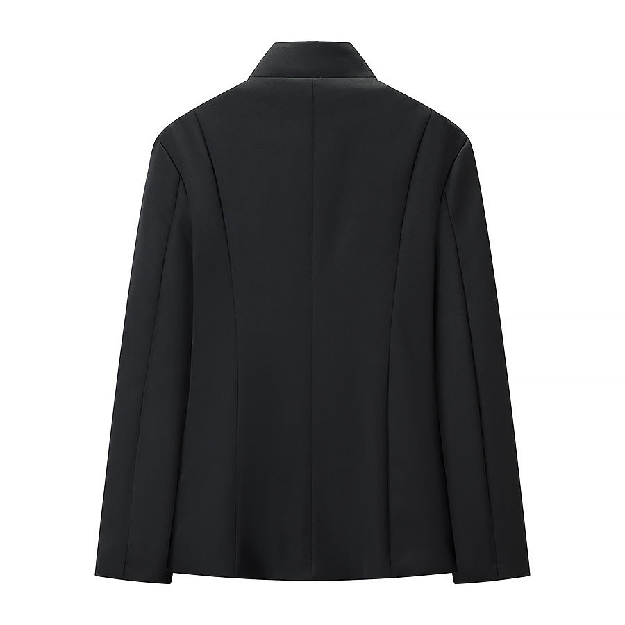 Men's Slim-Fit Blazer Short Jacket with Stand Collar and Minimalist Closure Chichicherry