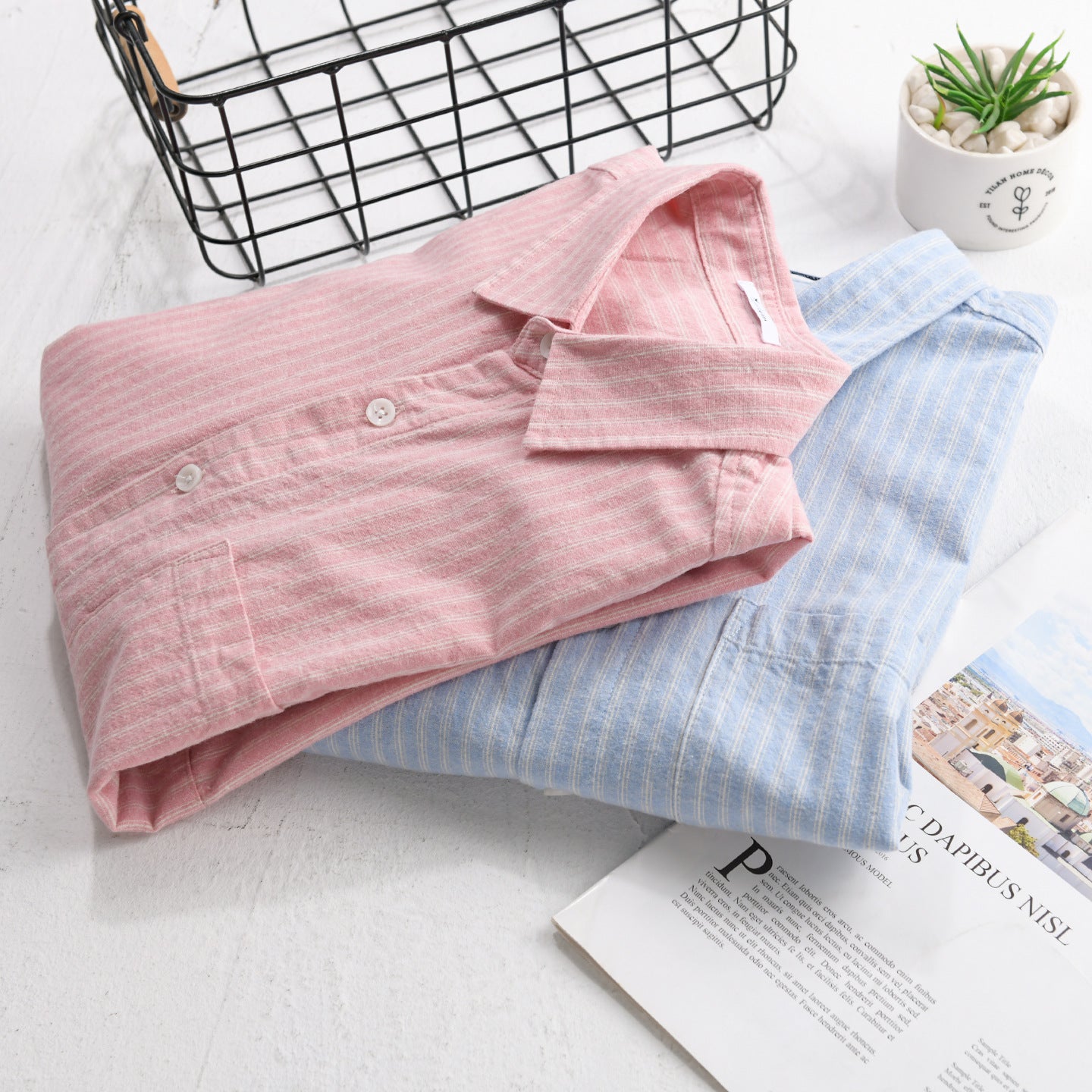 Men Breathable Cotton Long Sleeve Shirt with Fine Mélange Stripes and Chest Pocket Chichicherry