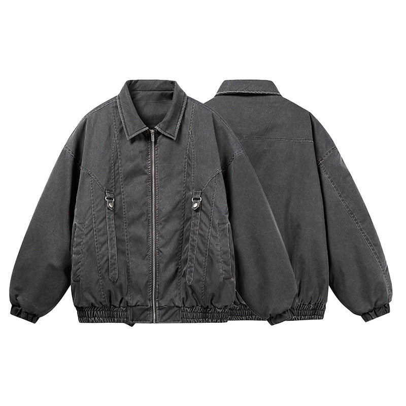 Unisex Oversize Bomber Jacket in Canvas Look with Zipper, Elastic Hem and D-Ring Details Chichicherry
