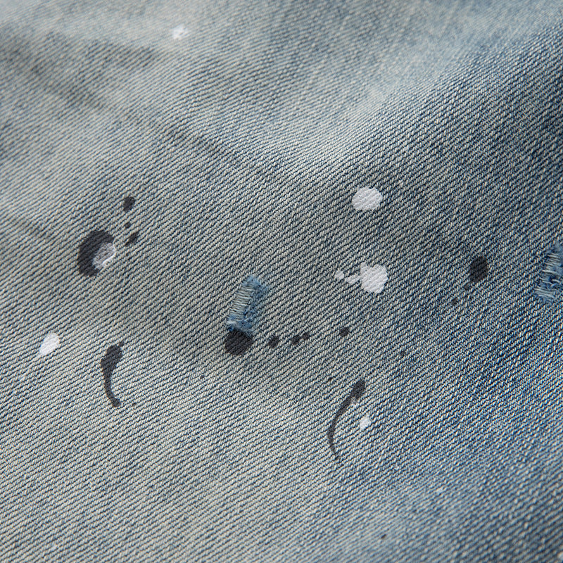 Women's baggy jeans with high waist, cropped leg and paint splatters Chichicherry