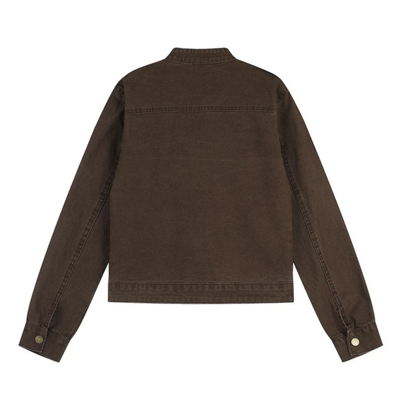 Women's Short-Cut Utility Jacket with Stand-Up Collar and Epaulettes Chichicherry