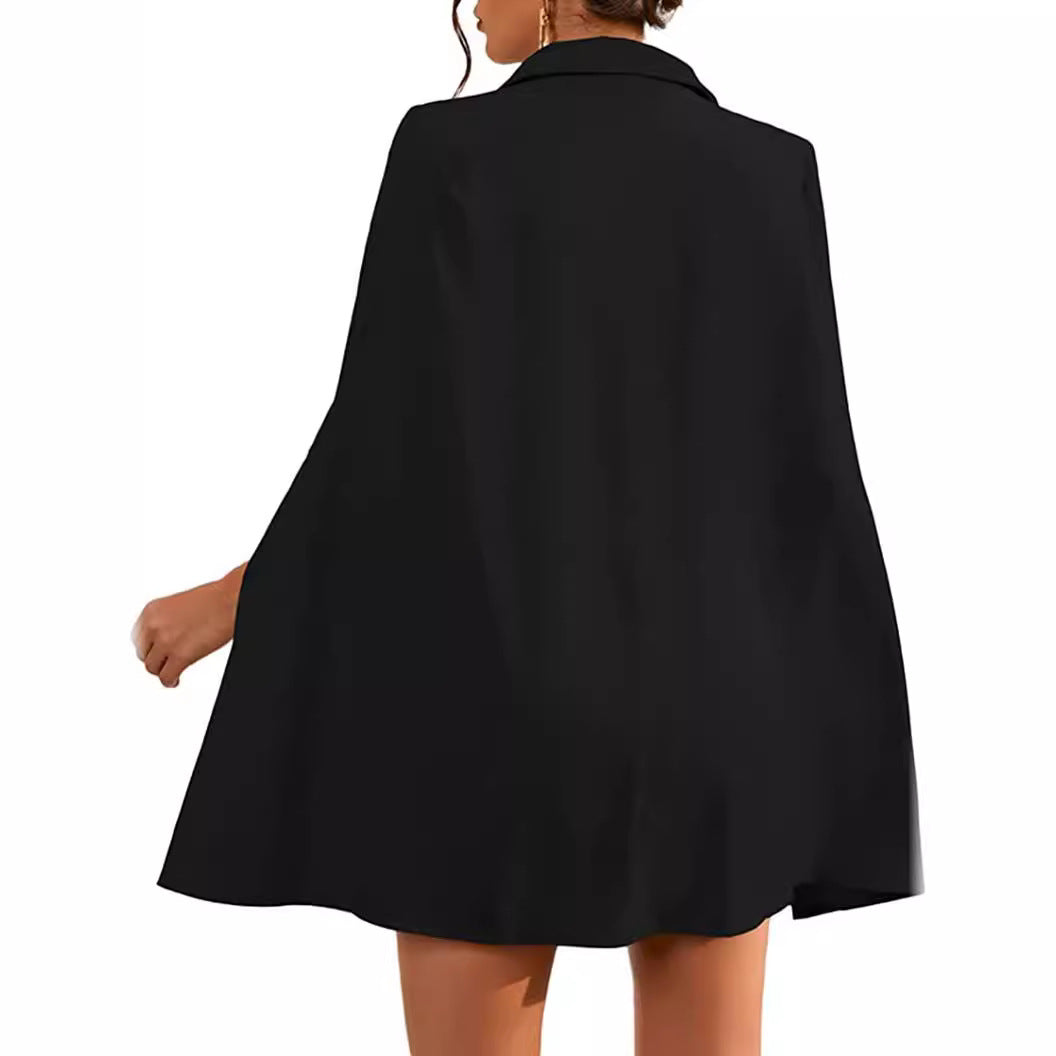 Women's short blazer dress with cape sleeves and double-breasted decorative button placket Chichicherry