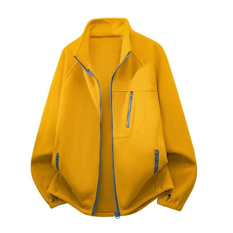 Men's fleece jacket with high stand-up collar, multiple zip pockets, and ergonomic raglan cut Chichicherry