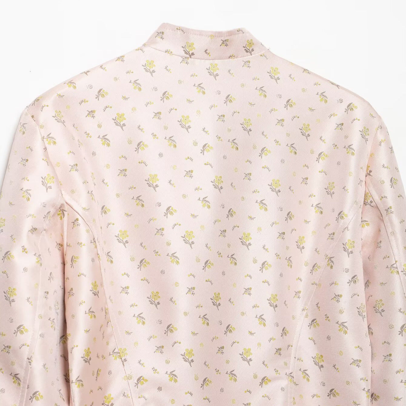 Women Cropped Satin Military Jacket with Stand-Up Collar and Decorative Frog Closure Chichicherry