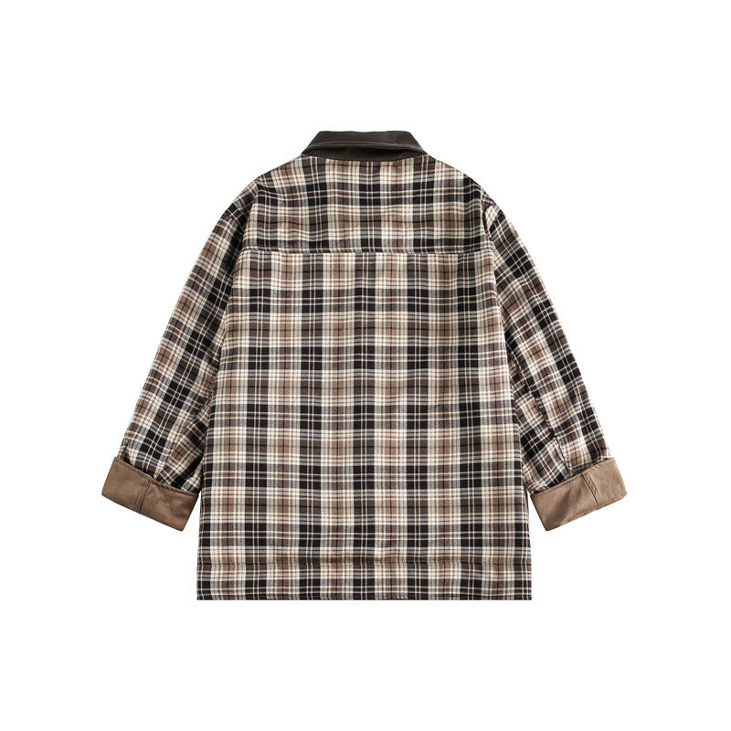 Men's short-cut field blouson in vintage workwear style with faux leather stand-up collar and checked inner lining Chichicherry