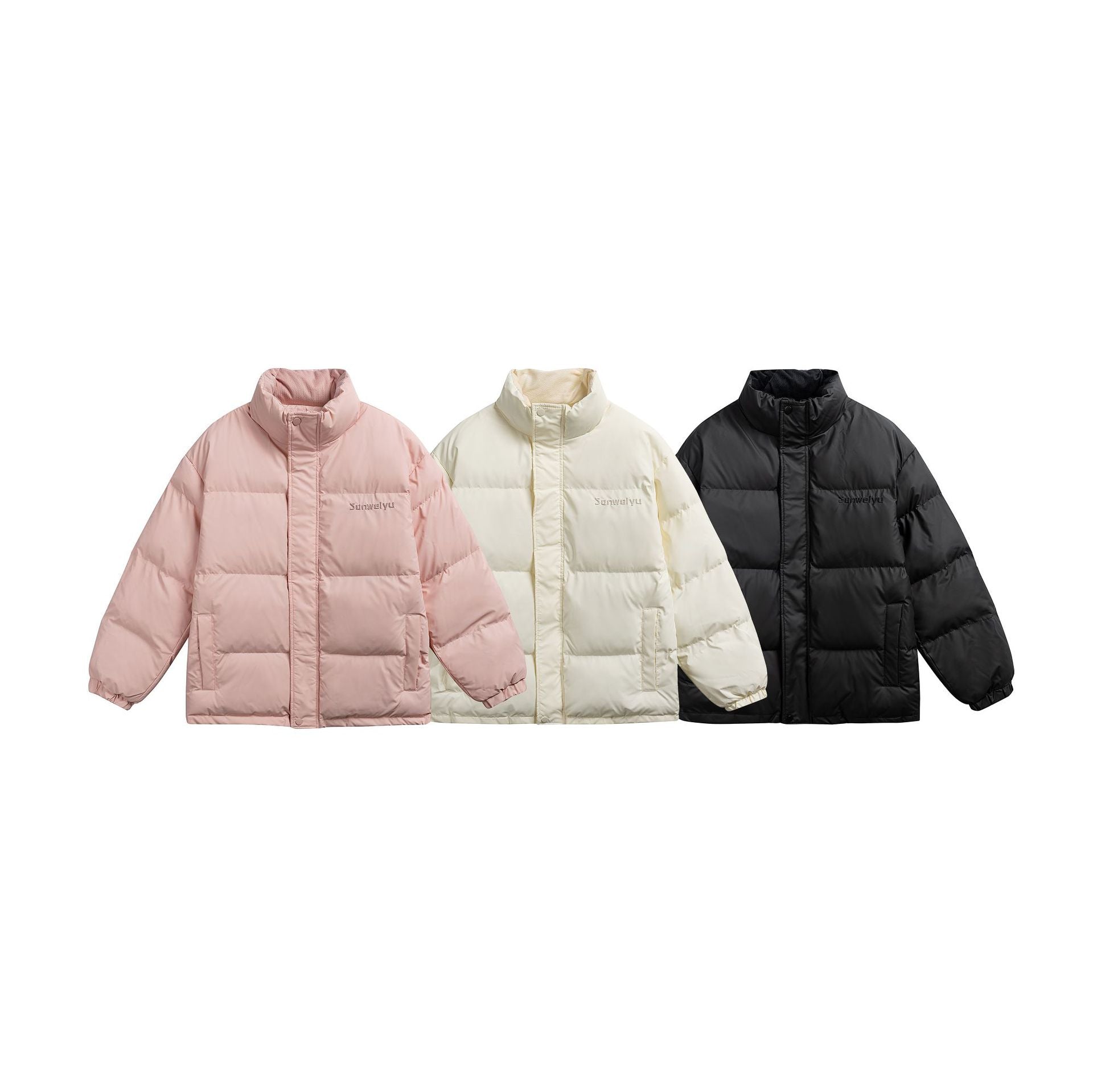 Women's short padded stand-collar puffer jacket with concealed snap button placket Chichicherry