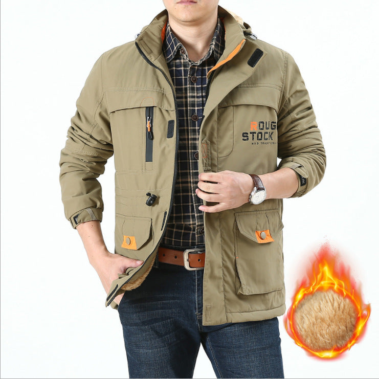 Men's Insulated Field Parka in Utility Style with Teddy Fleece Inner Collar, Hood, and Multi-Pockets Chichicherry