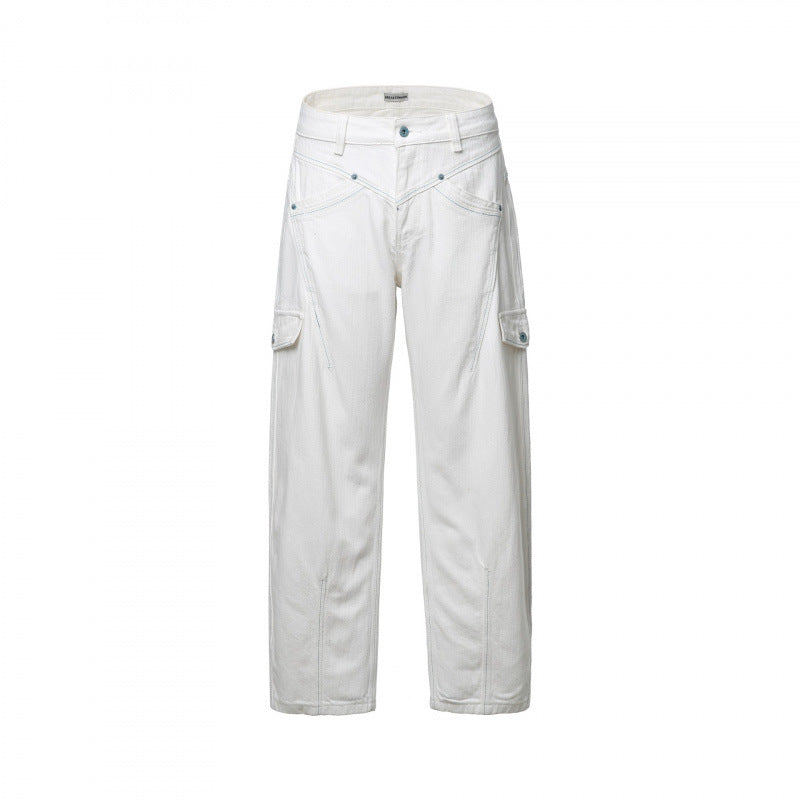 Women's High-Waisted Cargo Pants Relaxed Fit with Flap Pockets and Raw Hem Chichicherry