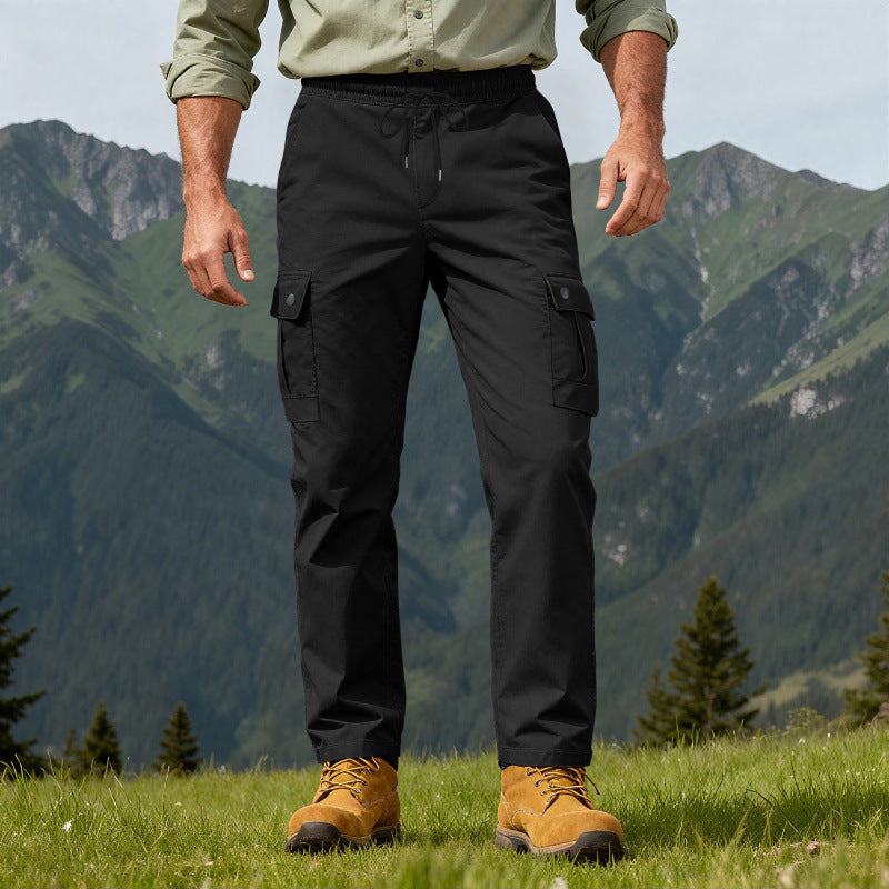Men's Utility Cargo Pants with Elastic Waistband, Adjustable Drawstring and Multiple Pockets Chichicherry