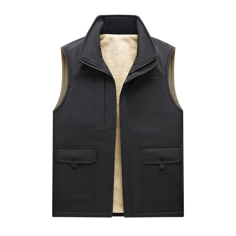 Men's Insulated Outdoor Utility Vest with Teddy Lining and Front Flap Pockets Chichicherry