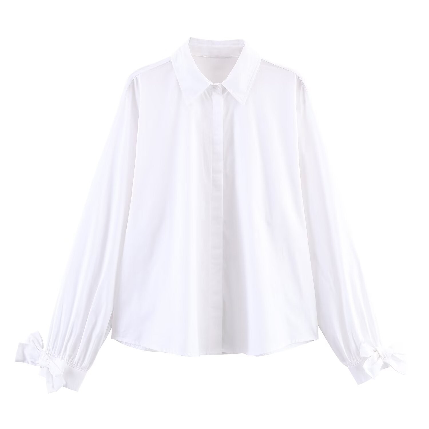 Women's oversized shirt blouse with classic collar, balloon sleeves, and bow cuffs Chichicherry