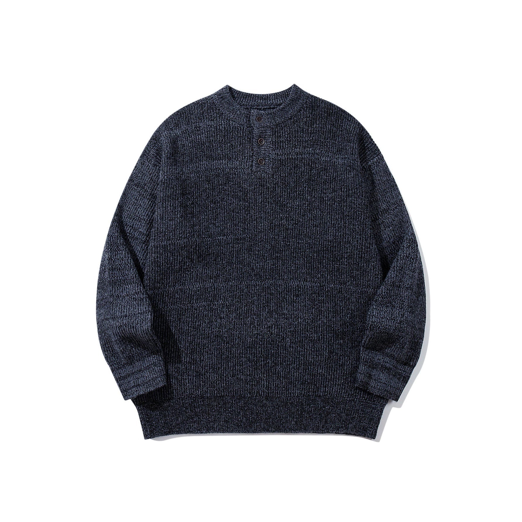 Men's chunky knit henley pullover with half button placket and ribbed cuffs Chichicherry