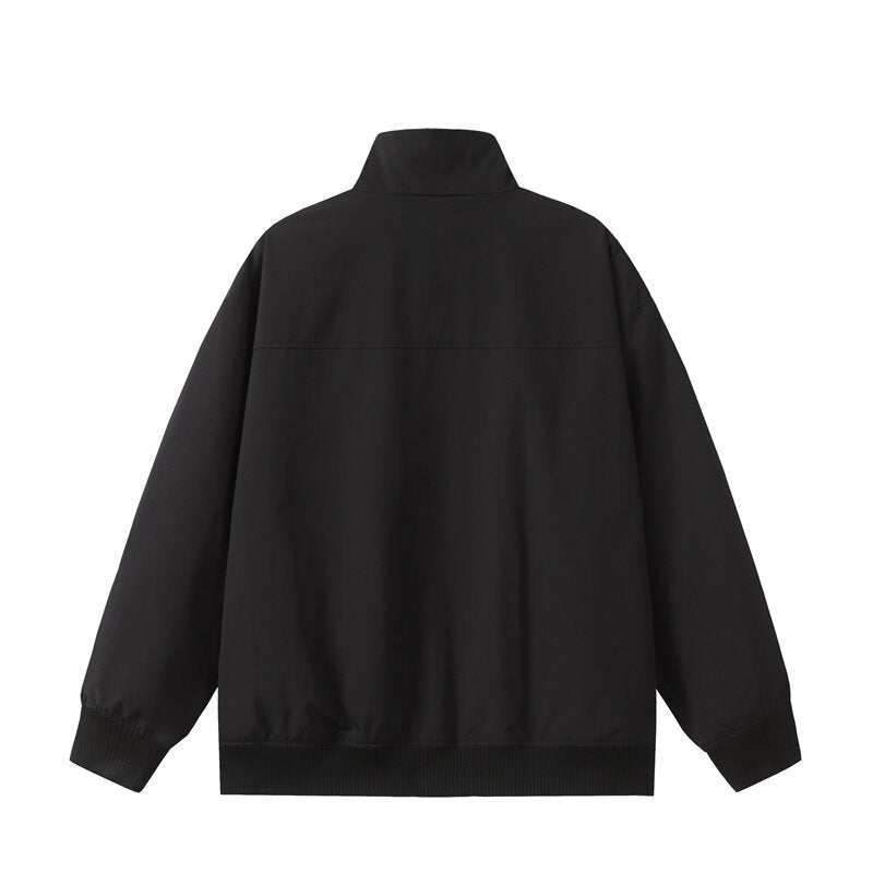 Unisex Short Cut Oversized Bomber Jacket with Stand-Up Collar, Concealed Front Placket, and Ribbed Cuffs Chichicherry