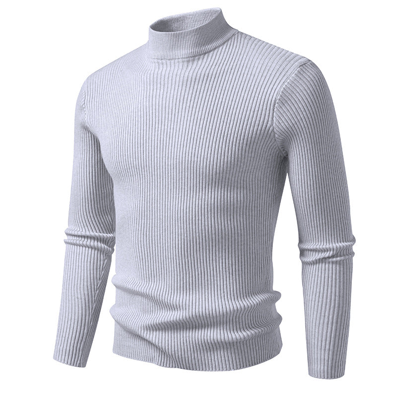 Men's ribbed mock neck pullover narrow fit thermal fine knit Chichicherry