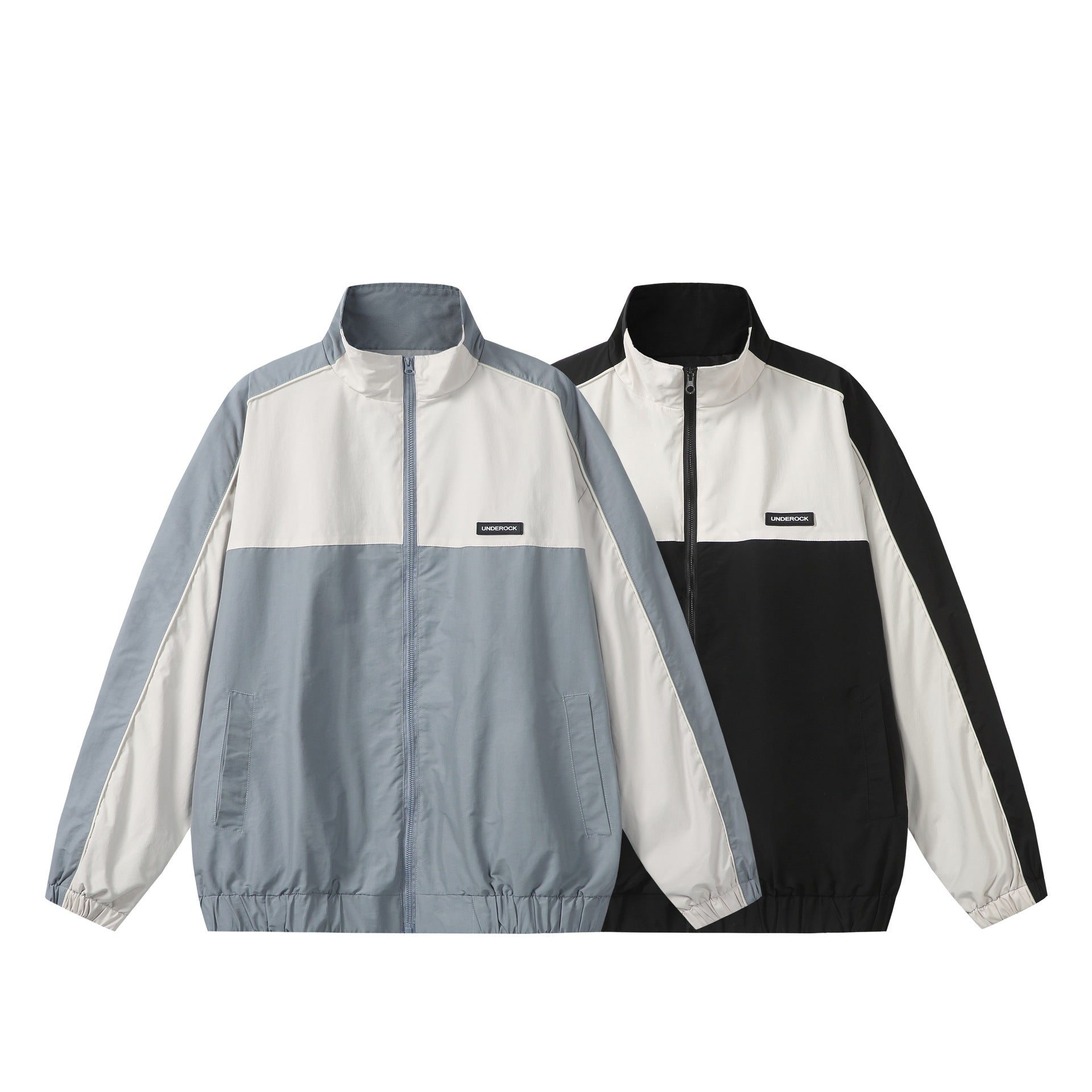 Unisex Sportive Colorblock Track Jacket with Stand-up Collar and Full Zipper Chichicherry