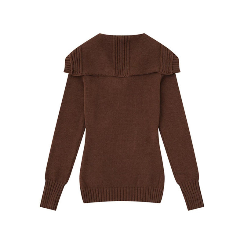 Women's knit sweater with cable pattern, shawl collar and button placket Chichicherry