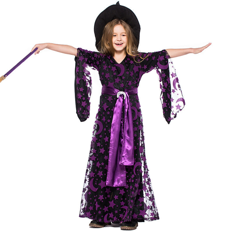 Girls Wizard Costume with Shimmering Cape and Detailed Hat Chichicherry