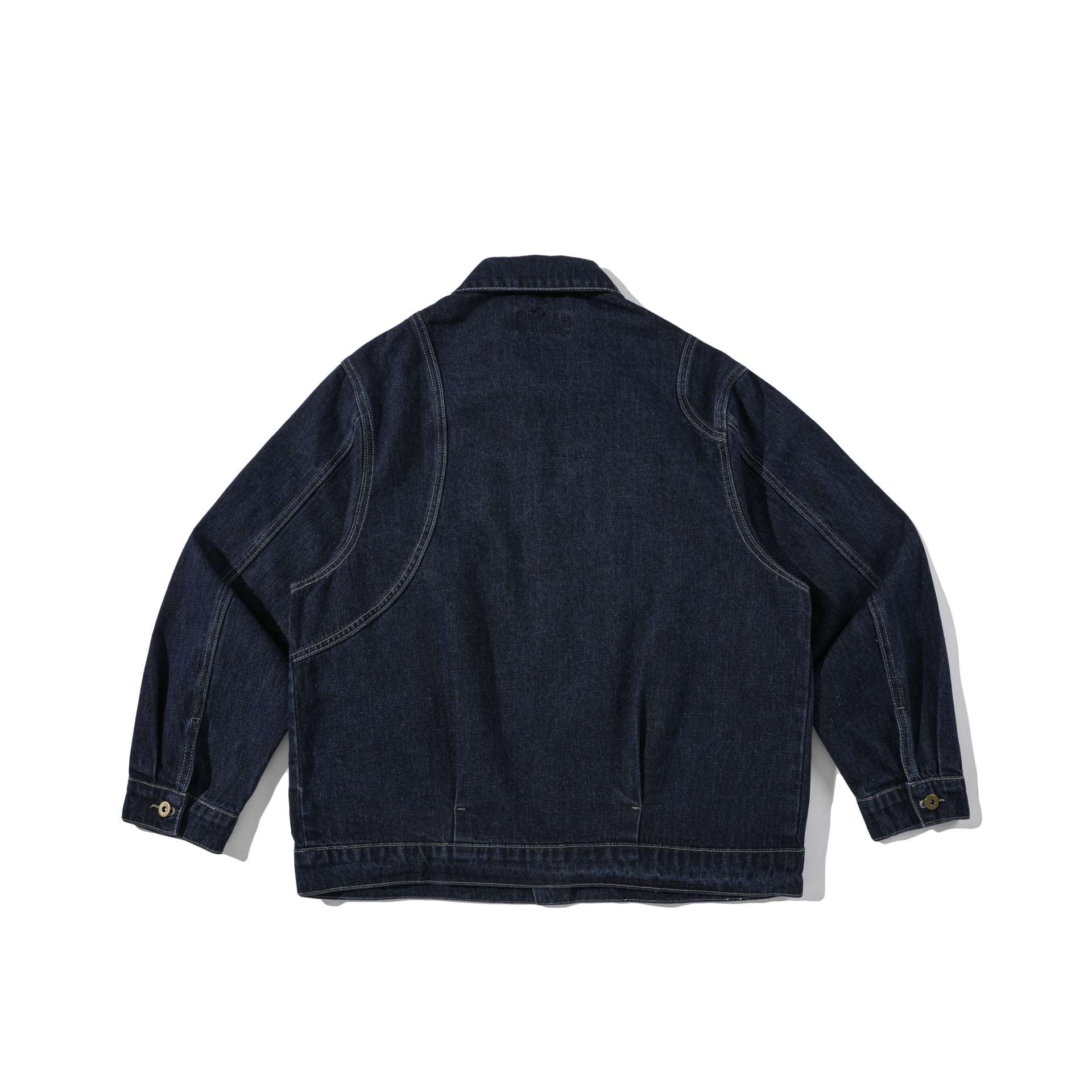 Unisex Boxy Denim Jacket in Workwear Style with Distinctive Round Pockets Chichicherry
