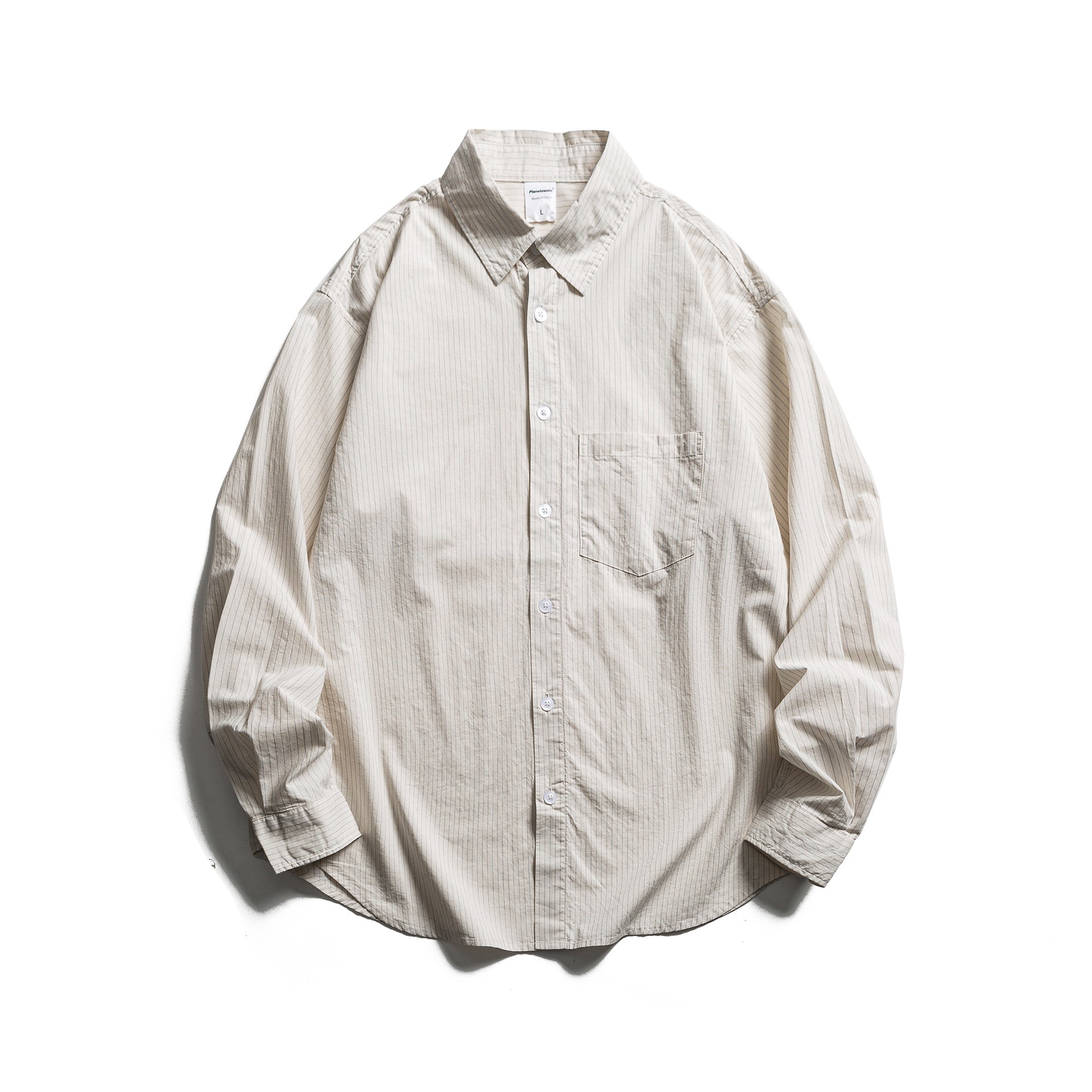 Unisex Loose Oversized Shirt with Pinstripes, Chest Pocket and Drop-Shoulder Chichicherry