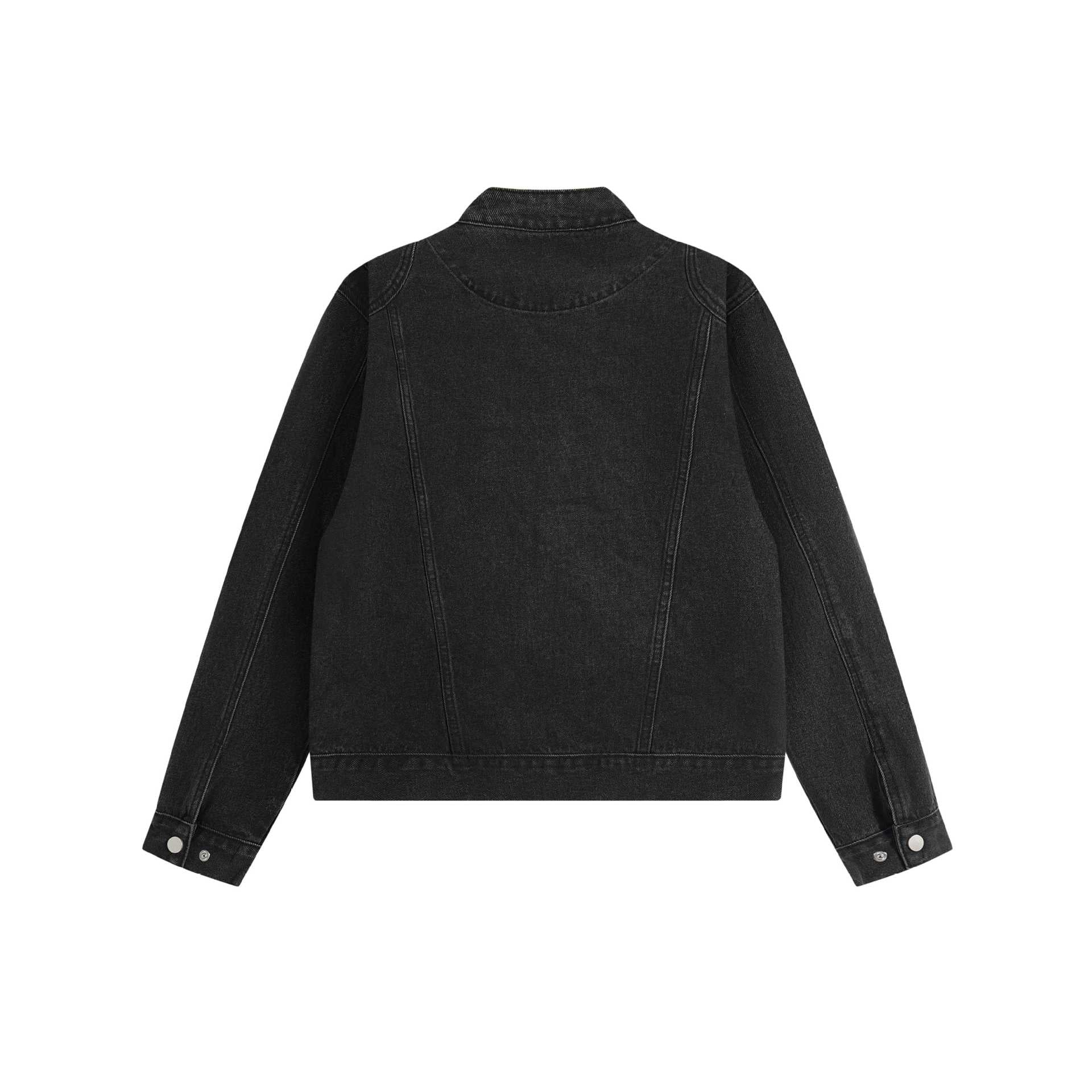 Unisex Short Cut Denim Blouson Jacket with Stand-up Collar and Full Zipper Chichicherry