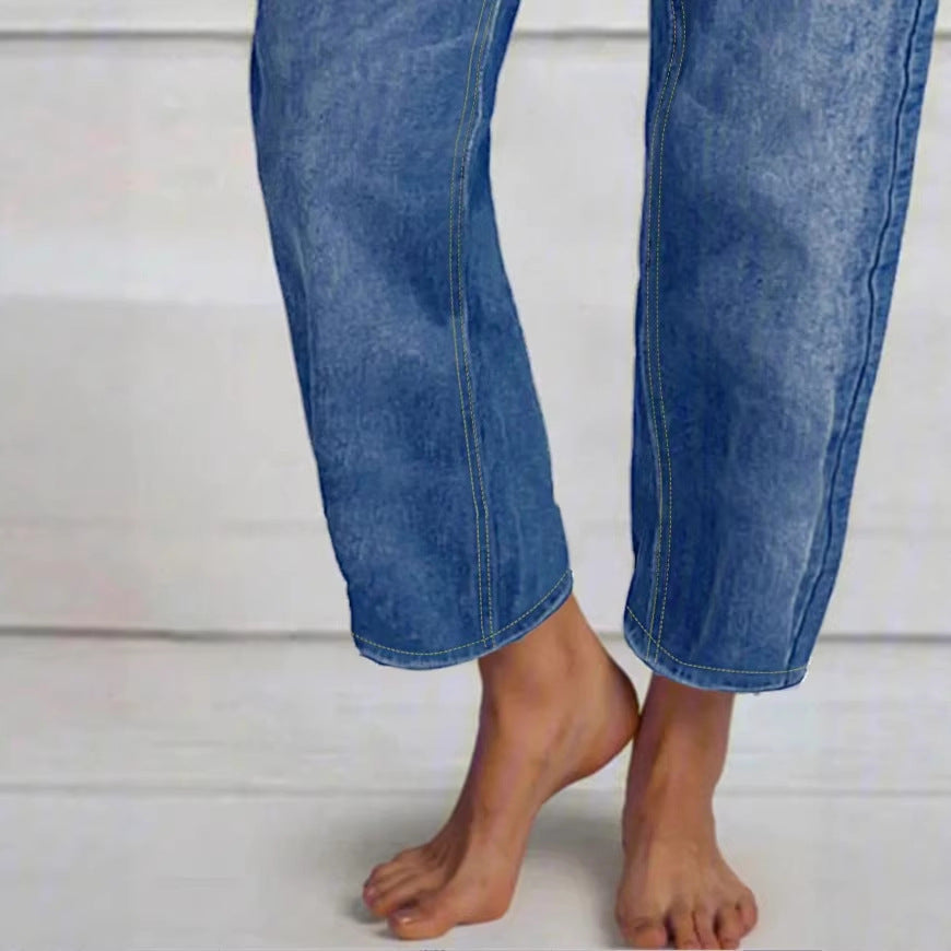 Women High-Waisted Cropped Jeans with Wide Straight-Leg Fit Chichicherry