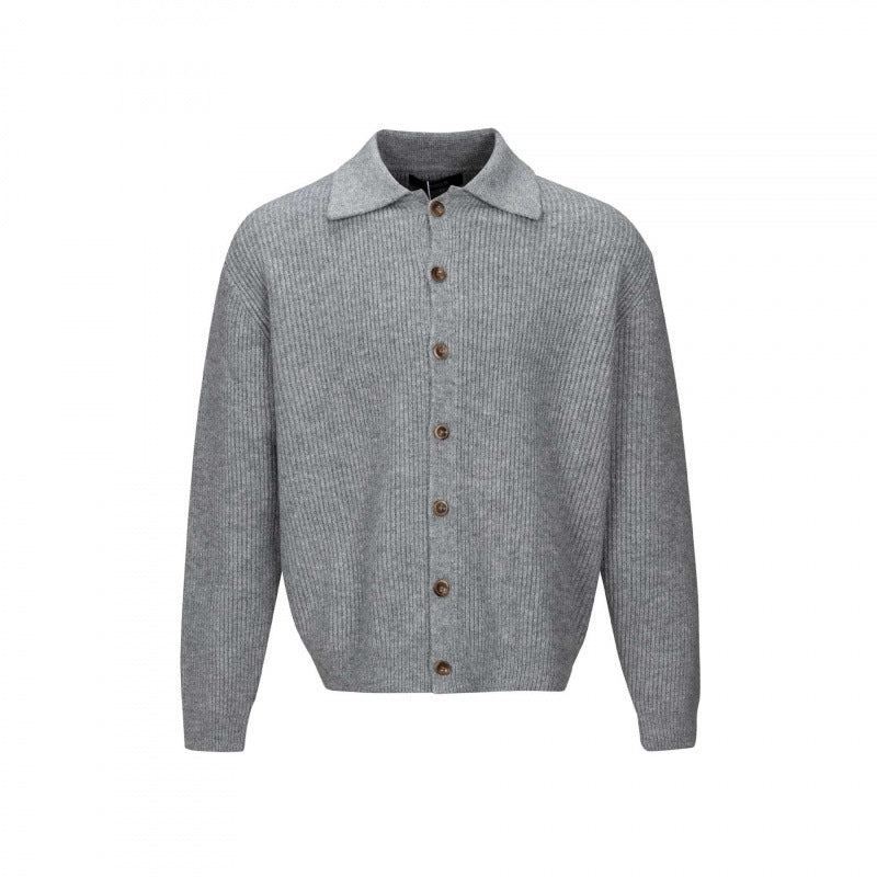 Men's chunky knit cardigan with shirt collar and continuous button placket Chichicherry