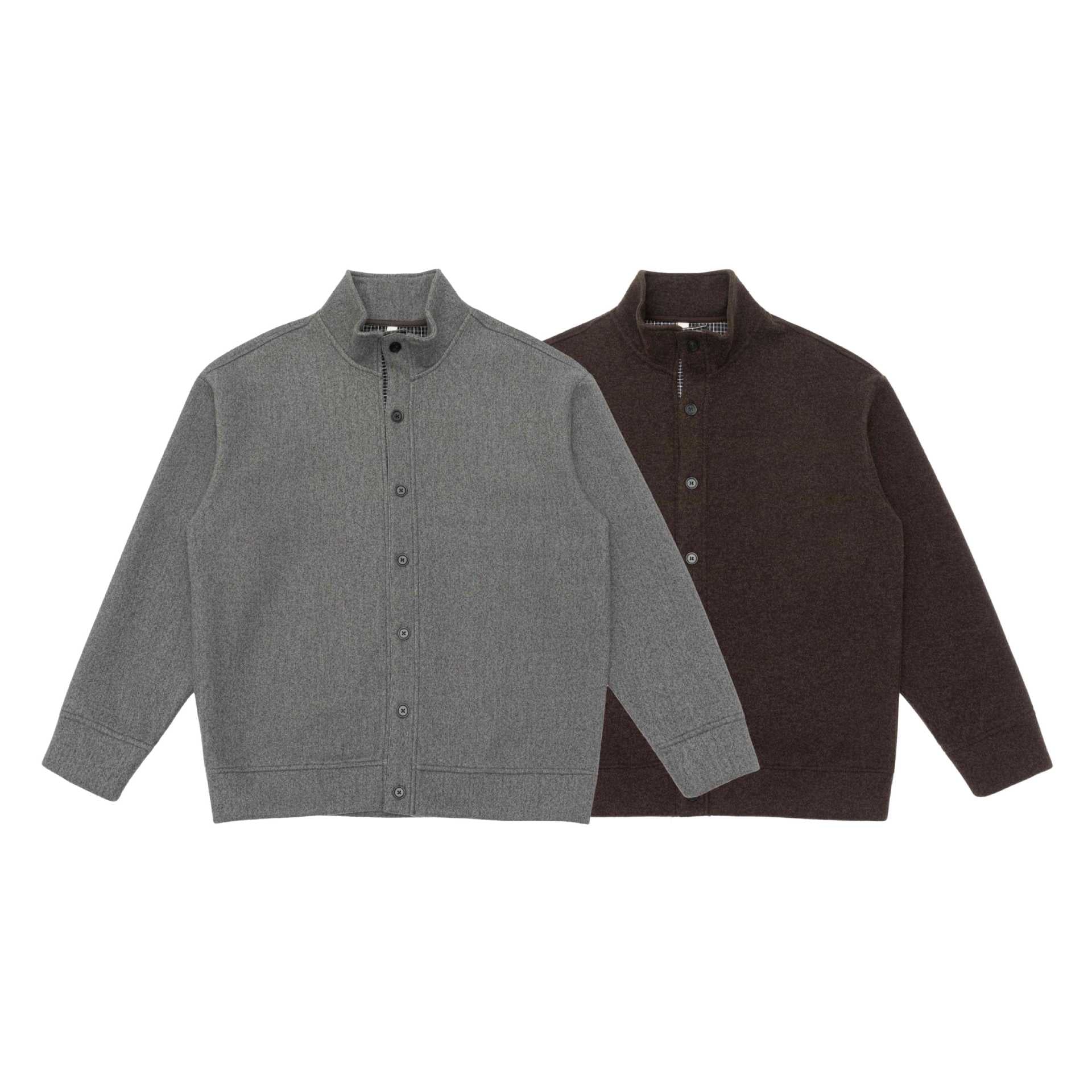 Men's wool blend jacket with stand-up collar and full button placket Chichicherry