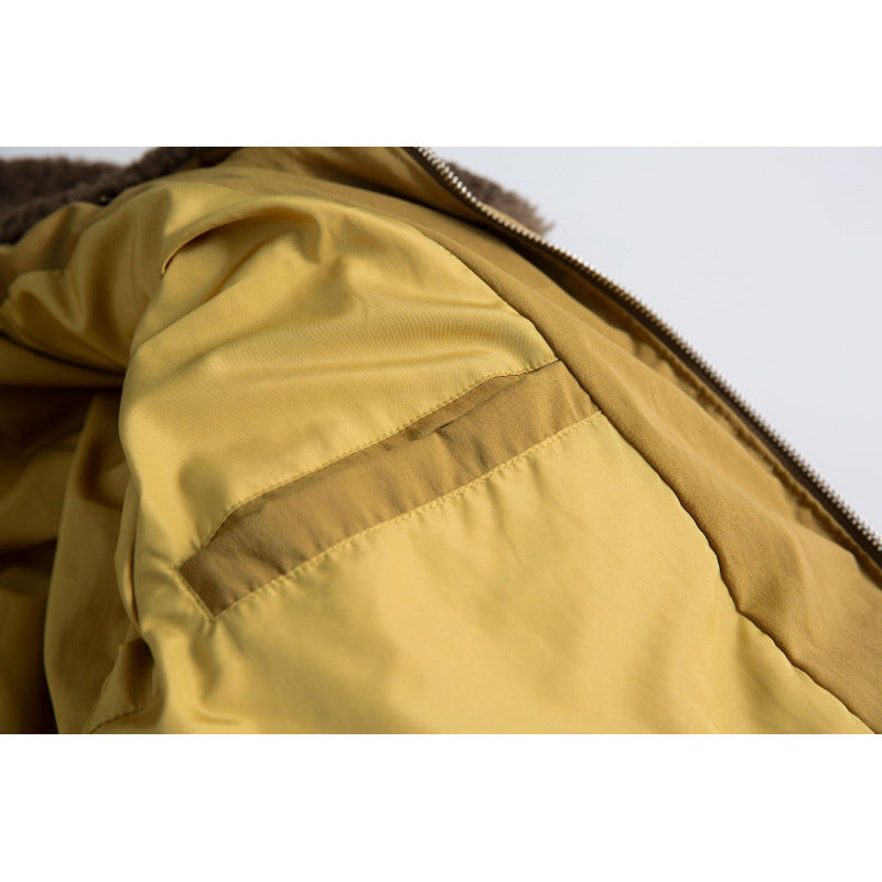 Women's cropped padded bomber jacket with teddy collar and flap pockets Chichicherry
