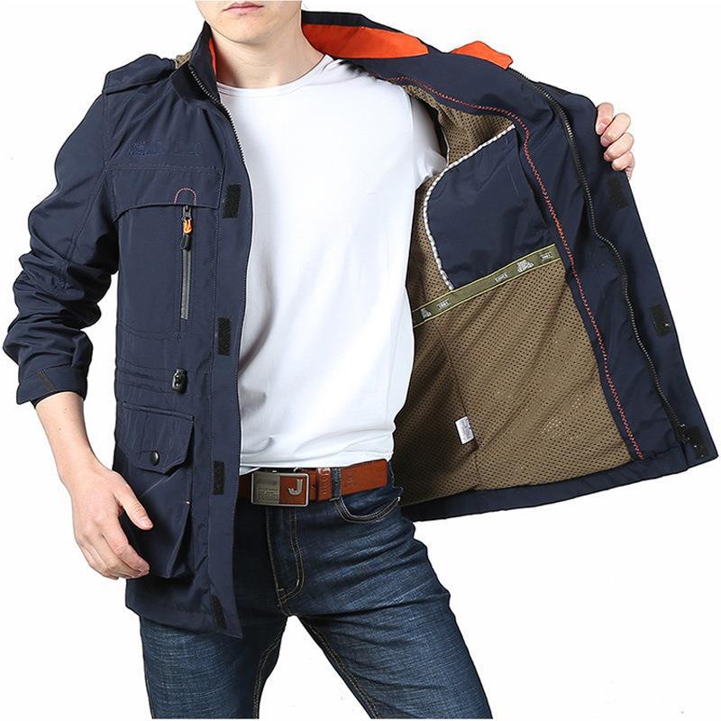 Men's Multifunctional Field Jacket in Utility Design with Hood and Multiple Pockets Chichicherry