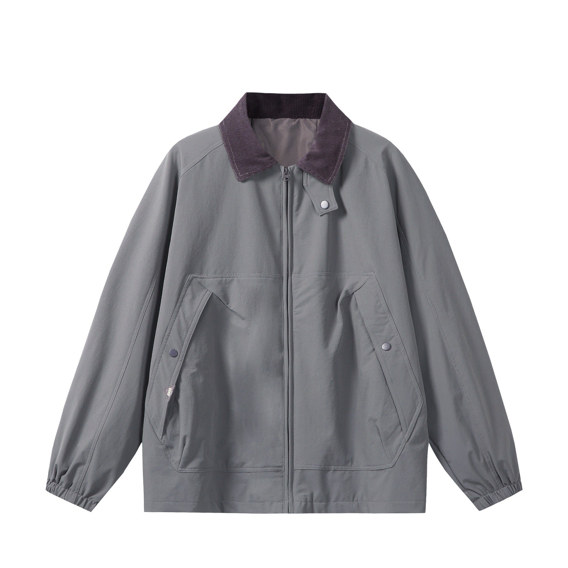 Unisex Short Cut Boxy Blouson with Cord Collar, Zipper and Utility Flap Pockets Chichicherry
