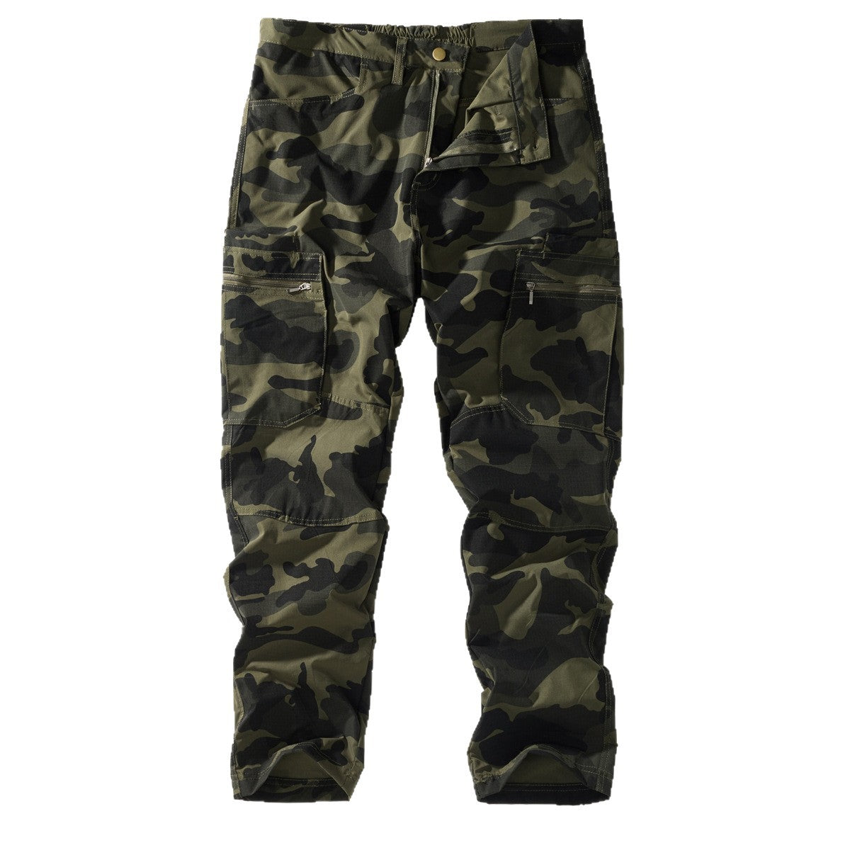 Men's Tactical Cargo Pants with Knee Reinforcement, Multiple Zipper Pockets and Elastic Waistband Chichicherry