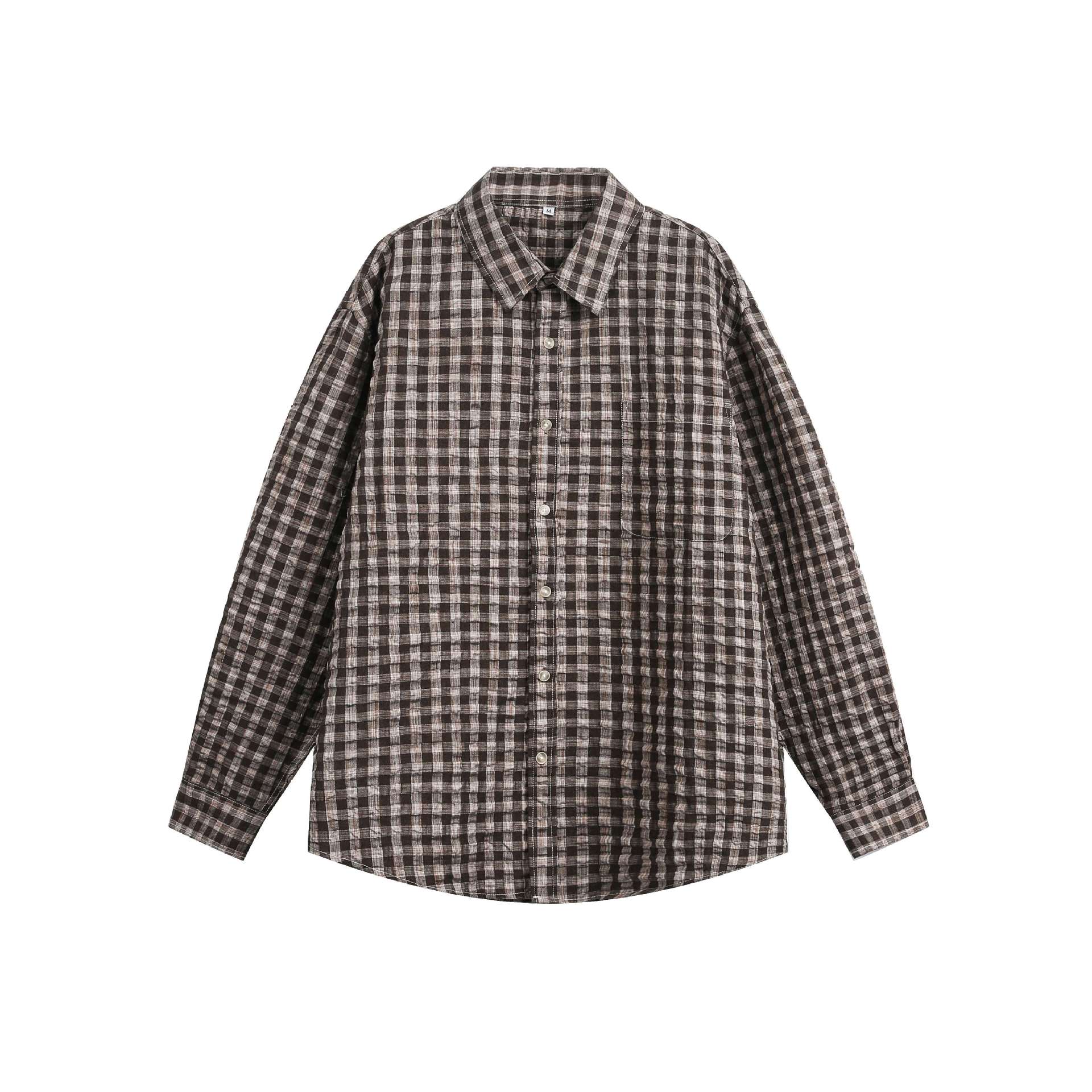 Unisex Oversized Checked Shirt Jacket with Pocket and Soft Textured Fabric Chichicherry