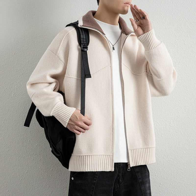 Herren Strick-Zipjacke mit Kontrastkragen und Rippbündchen Chichicherry