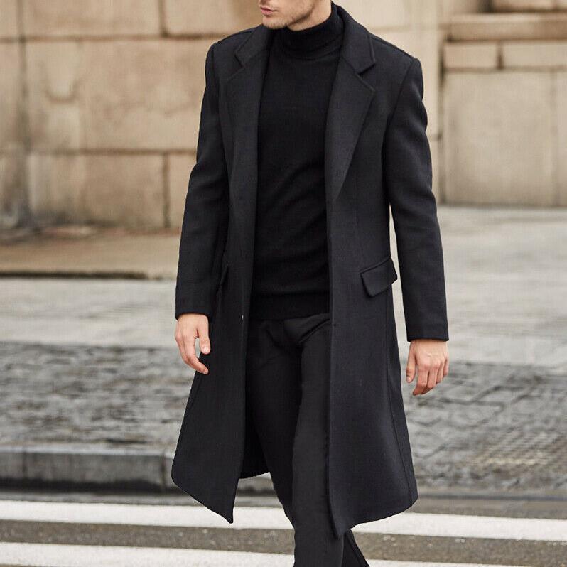 Men's Elegant Single-Breasted City Coat with Notched Collar and Flap Pockets Chichicherry
