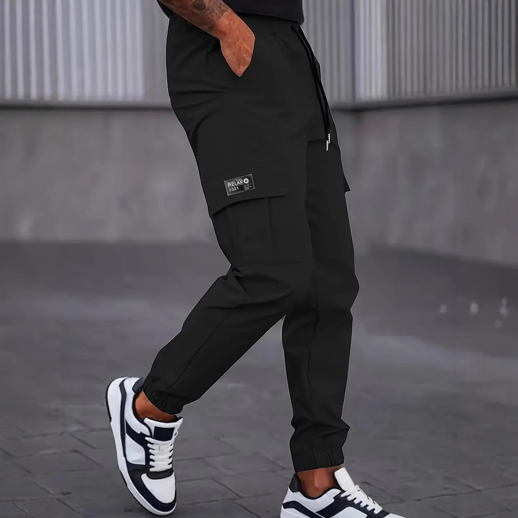 Men's Modern Cargo Jogging Pants with Elastic Waistband, Drawstring & Flap Pockets Chichicherry