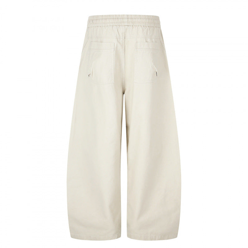 Ladies Wide Cropped Cargo Pants with Elastic Waistband, Drawstring and Patch Pockets Chichicherry