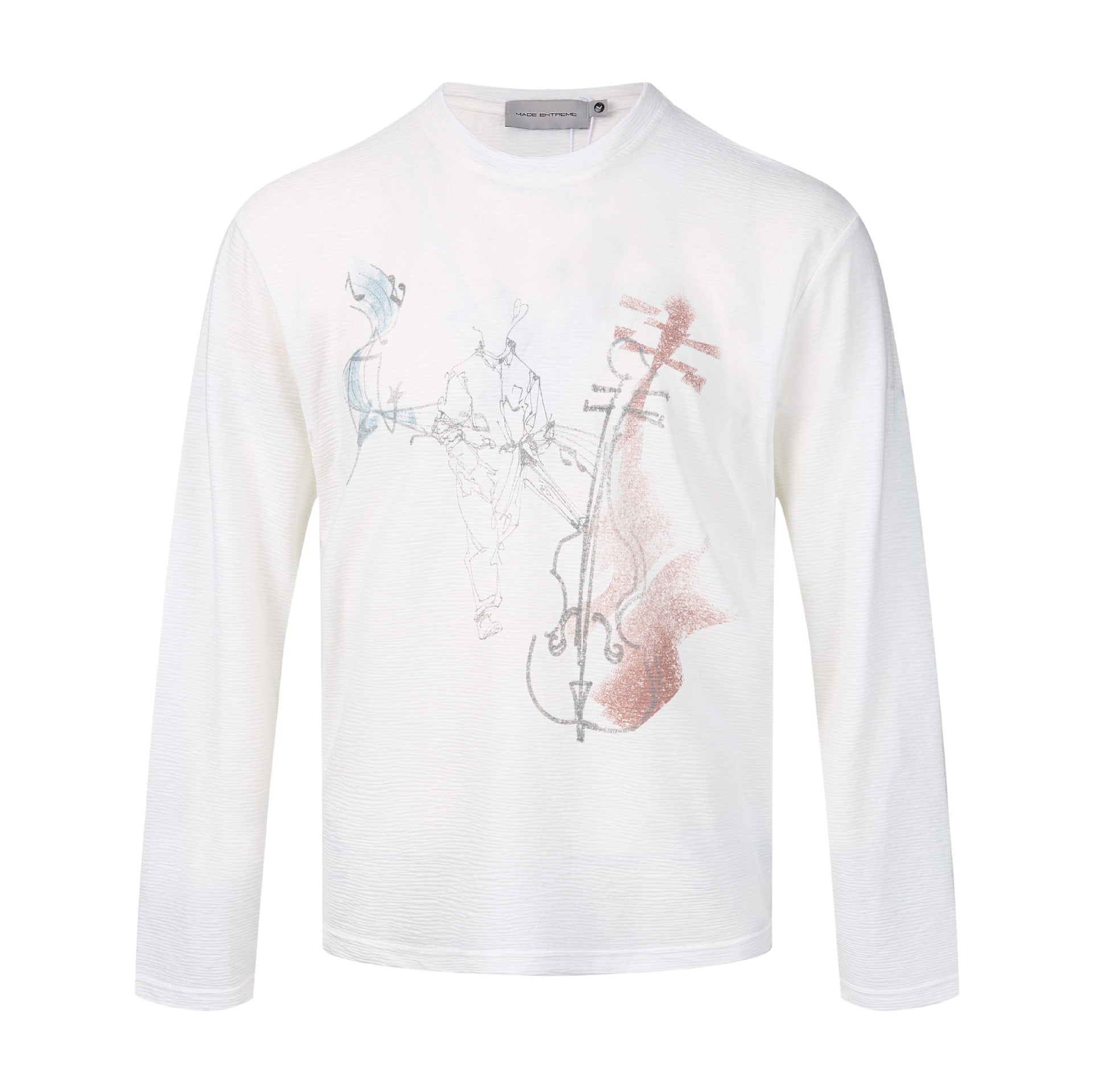 Women's finely textured long sleeve shirt with round neck and delicate graphic print Chichicherry