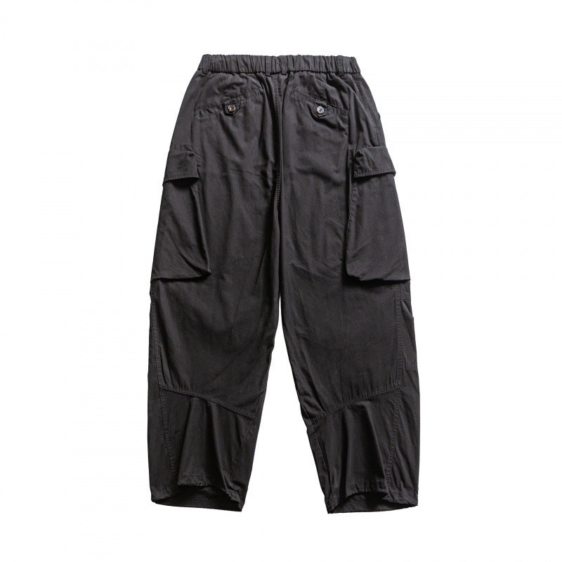Men's Baggy Cargo Pants with Elastic Waistband, Drawstring, and Reinforced Knee Areas Chichicherry