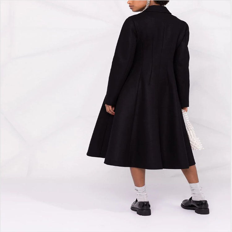 Women's Tailored A-Line Coat with Asymmetrical Single-Breasted and Flared Skirt Chichicherry