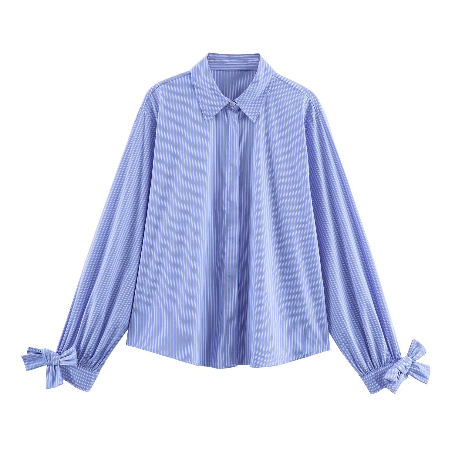 Women's oversized shirt blouse with classic collar, balloon sleeves, and bow cuffs Chichicherry