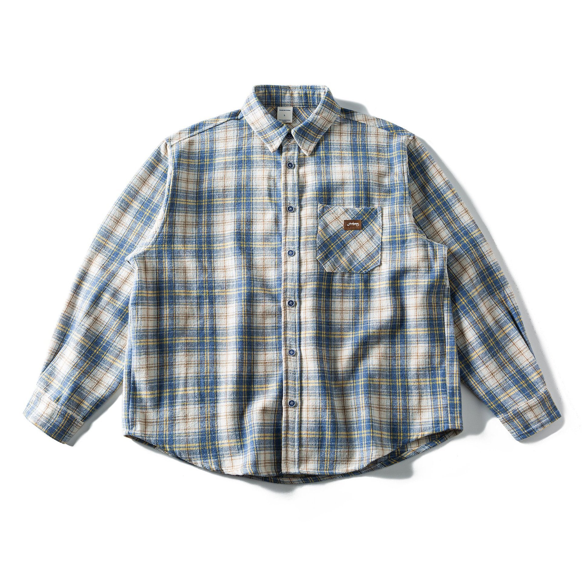 Unisex Loose Checkered Flannel Shirt in Overshirt Style with Rounded Hem