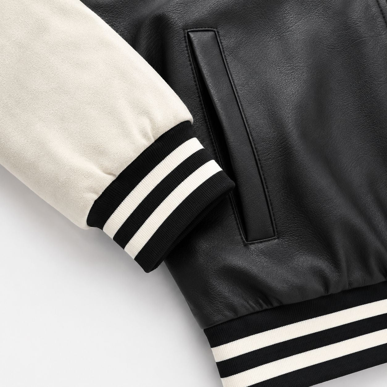Men's varsity bomber jacket in college style with faux leather body and contrasting suede sleeves Chichicherry