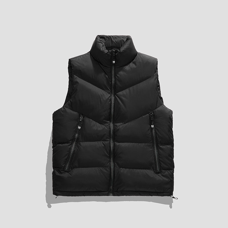 Men's Lightweight Insulated Down Look Vest with High Stand-Up Collar and Wave Quilting Chichicherry