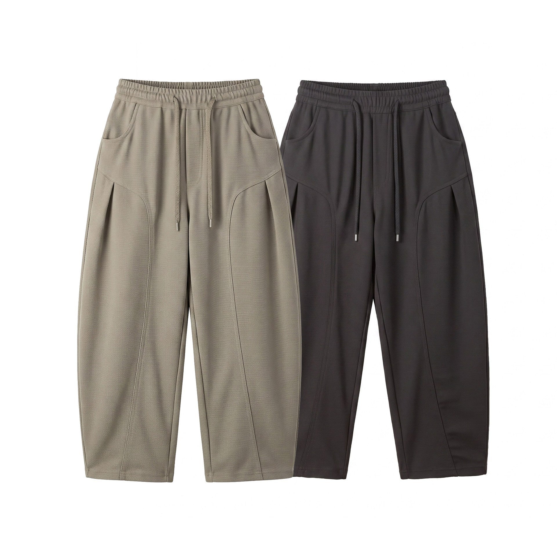 Women Cropped Jogging Pants in Relaxed Fit with Drawstring and Decorative Seams