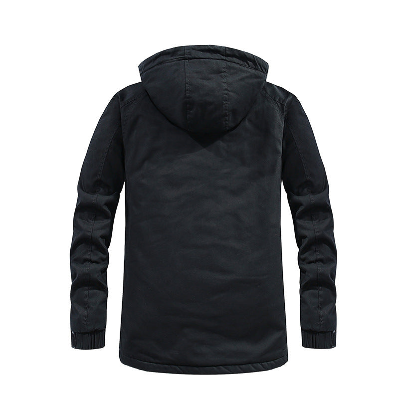 Men's Canvas Parka with warming teddy fleece lining, hood, and concealed two-way zipper Chichicherry