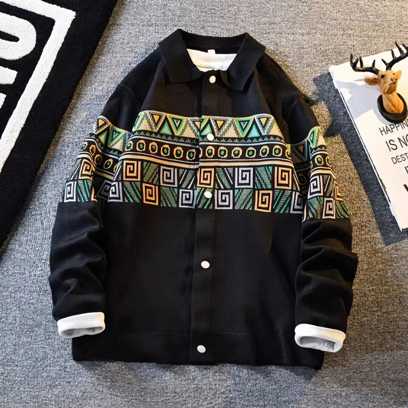 Damen Oversize-Strickjacke mit Jacquard‑Yoke und Druckknopfleiste Chichicherry