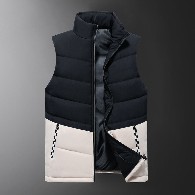 Men's sleeveless quilted vest with high stand-up collar and two-tone block design Chichicherry